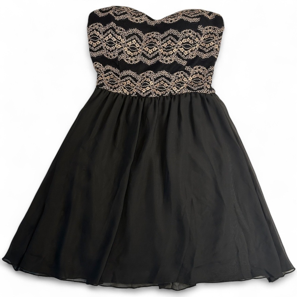 Windsor Black Strapless Lace Bodice Chiffon Fit & Flare Party Dress Womens Small